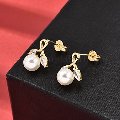Orecchini a bottone con occhio di cavallo e micro pavé di zirconi cubici trasparenti in ottone rotondo&nbsp;EJEW-A135-27G