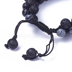 Bracelets de perles tressées en obsidienne naturelle ajustable en flocon de neige&nbsp;BJEW-I273-E01