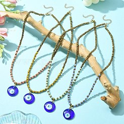 Collana con pendente in murano fatto a mano del malocchio con catene di perline di semi di vetro da donna&nbsp;NJEW-JN04418
