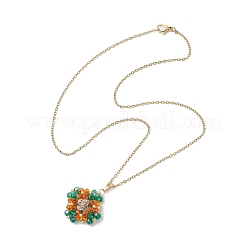 Collier avec pendentif trèfle en perles de verre et chaîne en acier inoxydable 304 pour femme&nbsp;NJEW-MZ00128-03