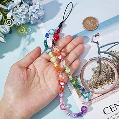 Correa para la muñeca con cordón para teléfono móvil con cuentas de resina de arcoíris&nbsp;HJEW-WH0068-11