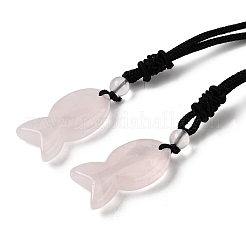 Collares con colgante de pez de cuarzo rosa natural y cordón de nailon negro&nbsp;NJEW-G185-01G