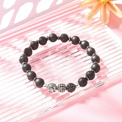 Rundes Stretch-Armband mit natürlichen schwarzen Achaten&nbsp;BJEW-JB09442