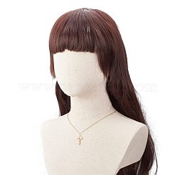 Collar con colgante de cruz trenzada de perla y cuarzo rosa natural&nbsp;NJEW-JN03920-04