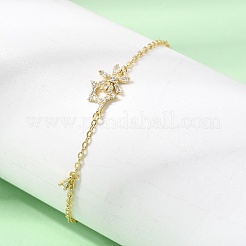 Bracelets en laiton pavés de zirconiums cubiques transparents en forme de fleur et d'étoile&nbsp;KK-CBAED06-03G