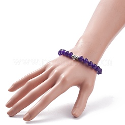 7 Uds. Juego de pulseras elásticas de jade de Malasia natural de 7 colores (teñido) con perchas de aleación&nbsp;BJEW-JB08133