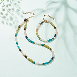 Conjunto de collar y pulsera con cuentas de disco de piedras preciosas mixtas naturales y sintéticas&nbsp;SJEW-JS01244
