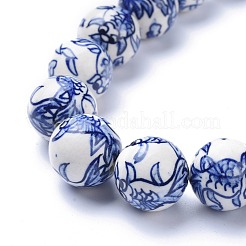 Brins de perles de porcelaine bleu et blanc à la main&nbsp;PORC-K002-01B