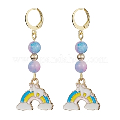 Regenbogen-Creolen aus natürlicher weißer Jade (gefärbt).&nbsp;EJEW-JE05352
