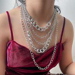 Punk-Legierung und Aluminium Cuban Link Kette mehrlagige Halsketten für Frauen&nbsp;FS-WG4574A-02