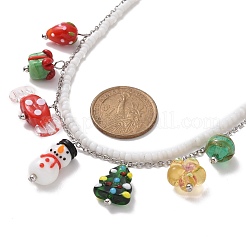 Collier double couche en perles de verre et chaîne en acier inoxydable 304&nbsp;NJEW-TA00074