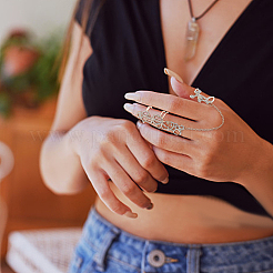 2 stücke 2 farben kristall strass blume volle finger ring hand kette&nbsp;RJEW-AN0001-03