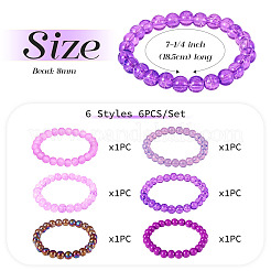 6 Stück 6 Stile 8mm Glas runde Perlen Stretch Armband Sets&nbsp;BJEW-TAC0022