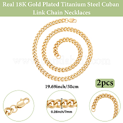 2 collier à maillons cubains en acier inoxydable de 7 mm pour femmes et hommes&nbsp;NJEW-BBC0001-39B