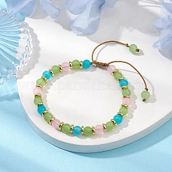 Bracelets de perles tressées en laiton et verre imitation jade rond coloré réglable de 6.5mm pour femmes&nbsp;BJEW-JB10697