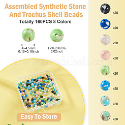 160 pezzo di perline di pietra sintetica e conchiglia trochus assemblate in 8 colori&nbsp;G-TA0002-31D