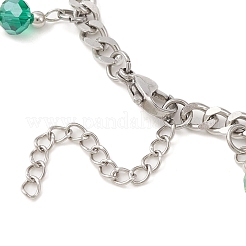 Charm-Armband aus Legierung mit Kleeblatt und Glas und Panzerketten aus 304er Edelstahl für den St. Patrick's Day&nbsp;BJEW-TA00302