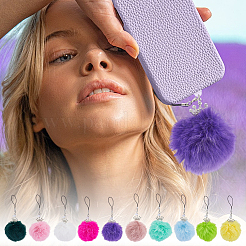 10 Stück handgefertigte Handygurte aus Rex-Kaninchenfell-Pompon-Ball&nbsp;HJEW-OC00071