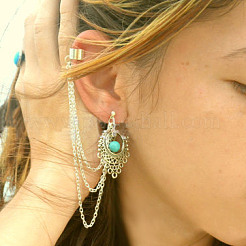 Boucles d'oreilles en alliage de turquoise et de chaînes torsadées en forme de larme d'eau rétro&nbsp;EJEW-N0020-004B