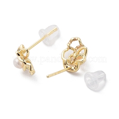 Ohrstecker mit natürlichen Perlen und Blumen&nbsp;EJEW-P256-94G