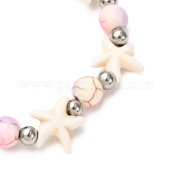 5 Stück runde & Seesterne synthetische türkisfarbene Perlen & Messingperlen Stretch-Armband-Sets&nbsp;BJEW-JB12417