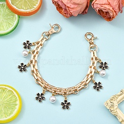 Legierung Emaille Blume mit ABS-Kunststoff Perle Runde Perle Charme Eisen Kette Tasche dekorative Ketten&nbsp;HJEW-FS00054-04