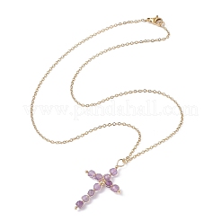 Collar con colgante de cruz con cuentas de piedras preciosas mixtas naturales&nbsp;NJEW-JN04357