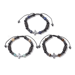 Pulseras trenzadas de cuentas de piedras preciosas mixtas naturales de 3 ocs&nbsp;BJEW-JB13195