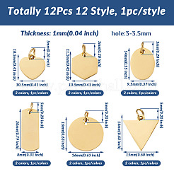12 pièce 12 breloques et pendentifs en acier inoxydable de style 201&nbsp;STAS-CF0001-01