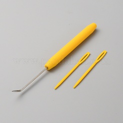 Aiguille à crochet à pointe courbée en plastique et en fer&nbsp;TOOL-WH0159-06A