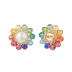 Orecchini a bottone sole con perle di conchiglia e perline di vetro&nbsp;EJEW-TA00136