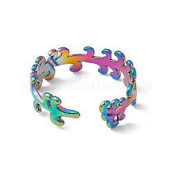 Bague ouverte en acier inoxydable 304 avec placage ionique (IP) en forme de branche feuillue pour femme&nbsp;RJEW-C045-20M