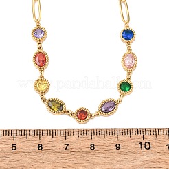 Collar de cadena de eslabones ovalados redondos planos de circonita cúbica de colores de acero inoxidable 304 para mujer&nbsp;LS-NJEW-A051-06G