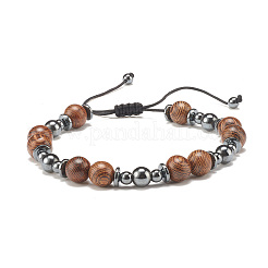 Bracelet en bois naturel et perles tressées en hématite synthétique&nbsp;BJEW-JB07823