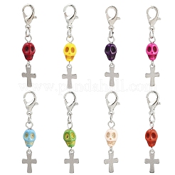 Decorazioni sintetiche con ciondolo a forma di teschio turchese&nbsp;HJEW-JM03809