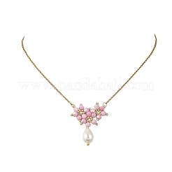 Pendentif en forme de larme orné de perles de verre électroplaquées et de fleurs&nbsp;NJEW-MZ00156-01