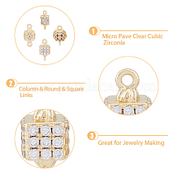 8 pz 4 stili in ottone micro pavimentano i ciondoli del connettore cubic zirconia trasparente&nbsp;KK-DC0003-36