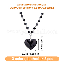 3 ensemble de colliers avec pendentif en forme de cœur en verre de 3 couleurs avec chaînes en perles en plastique&nbsp;NJEW-FI0001-40