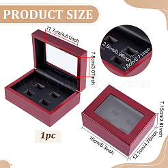 Cajas organizadoras de anillos de campeonato de madera de 4 ranura con tapa de ventana visible de acrílico y interior de cuero PU&nbsp;CON-WH0110-327B