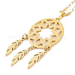 Colliers pendentifs bohèmes en acier inoxydable 201 avec filet tissé et plumes pour femmes&nbsp;NJEW-G087-06G