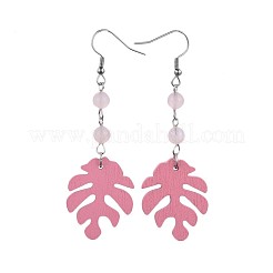 Tropisches Thema Monstera Blatt Pappelholz Ohrringe baumeln&nbsp;EJEW-JE03357