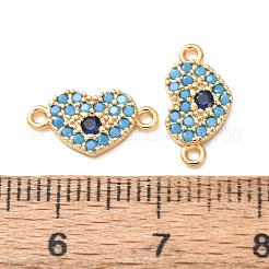 Breloques de connexion en forme de cœur serties de micro-pavés en laiton bleu ciel profond et en zircon cubique bleu&nbsp;CU-K002-02G