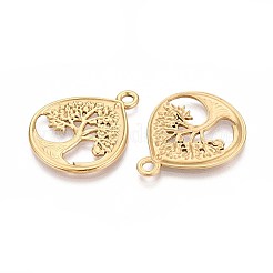 Pendentif en forme de larme en acier inoxydable 304 avec arbre de vie&nbsp;STAS-T067-35G