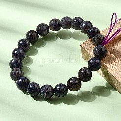 Braccialetti elastici con perline rotonde di iolite naturale per donna&nbsp;BJEW-L712-A05