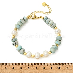 Bracelets composés de perles rondes en larimar naturel et de perles de culture d'eau douce naturelles&nbsp;BJEW-JB14417