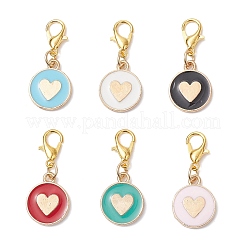 Pendentif rond plat avec décorations en forme de cœur en alliage émaillé&nbsp;HJEW-JM04301