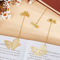 3 Stück 3 Stile Schmetterling & Schmetterling & Libelle Filigranes Messing-Lesezeichen mit Ketten&nbsp;AJEW-SC0002-93G