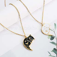 2 collier pendentif en acier inoxydable émaillé en forme de chat noir et blanc yin-yang 201 pour couple&nbsp;FS-WG6093D-01