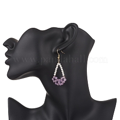 Pendientes colgantes de arco de amatista natural&nbsp;EJEW-TA00742-03