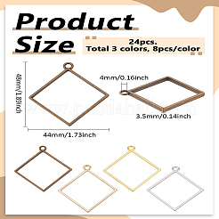 24 Stück 3 Farben Rack-Plating-Legierung Rhombus offene Rückseite Lünette Anhänger&nbsp;FIND-LP0004-79
